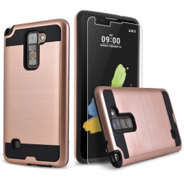 LG Stylos 2 Plus, LG Stylus 2 Plus Case, 2-Piece Style Hybrid Shockproof Hard Case Cover with [Premium Screen Protector] Hybird Shockproof And Circlemalls Stylus Pen (Rose Gold)